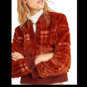 Anthropologie teddy fur plaid teddy bomber jacket